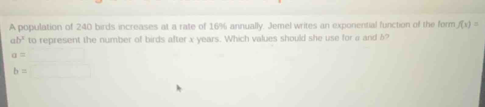 a population of 240 birds increases at a rate of 16% annually. jemel wr…