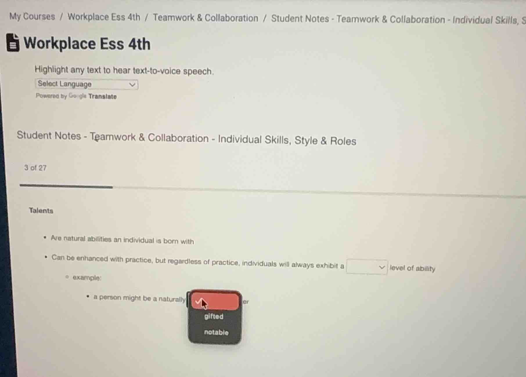 my courses / workplace ess 4th / teamwork & collaboration / student not…