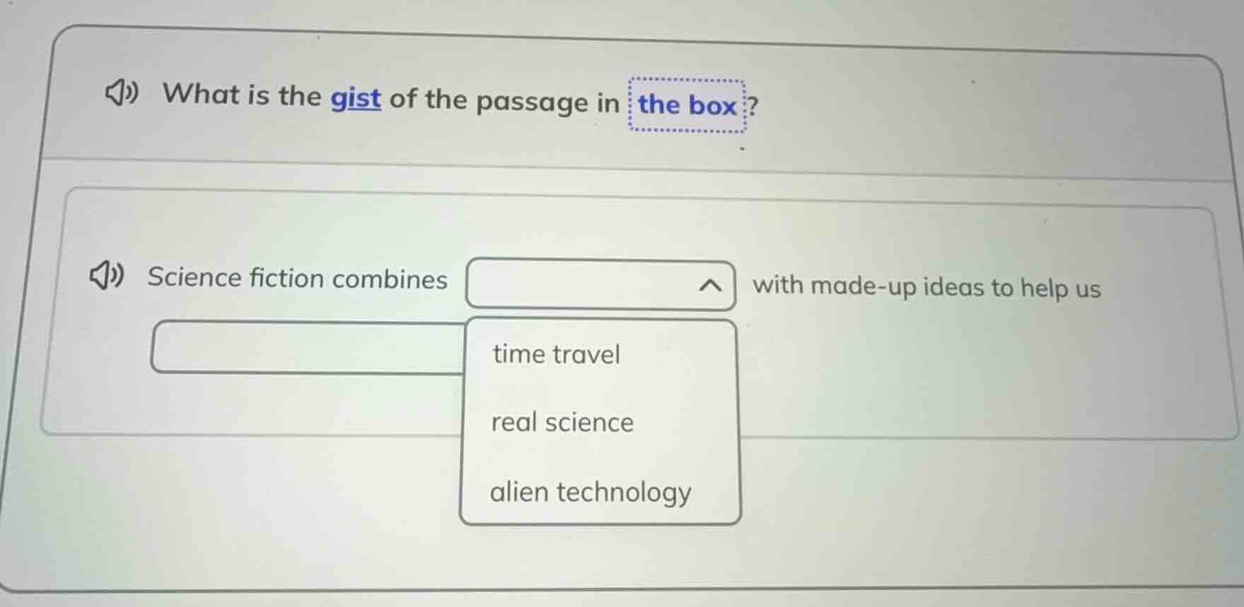 what is the gist of the passage in the box? science fiction combines dr…