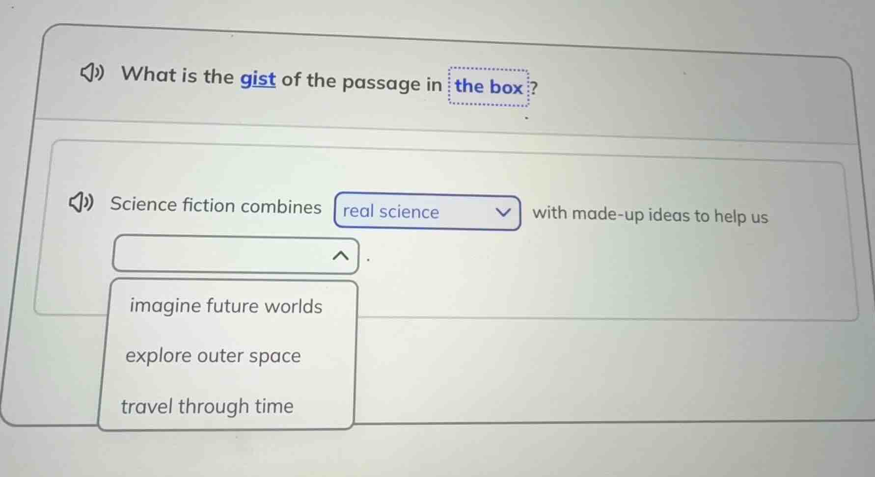 what is the gist of the passage in the box? science fiction combines re…