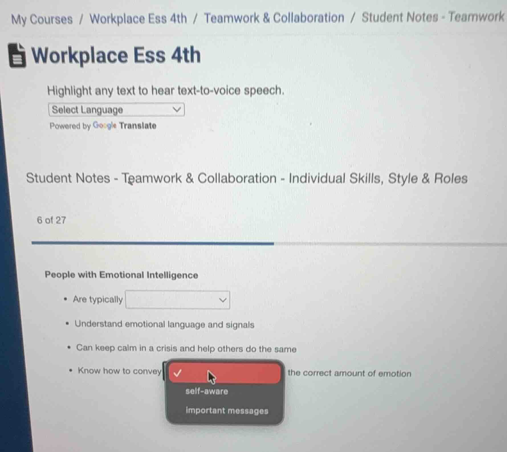 my courses / workplace ess 4th / teamwork & collaboration / student not…