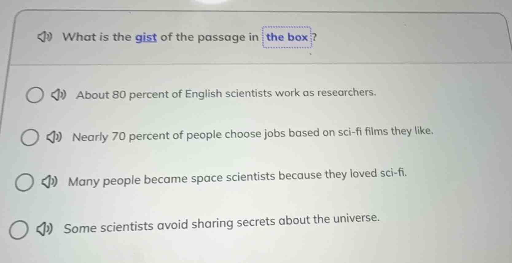 what is the gist of the passage in the box? about 80 percent of english…