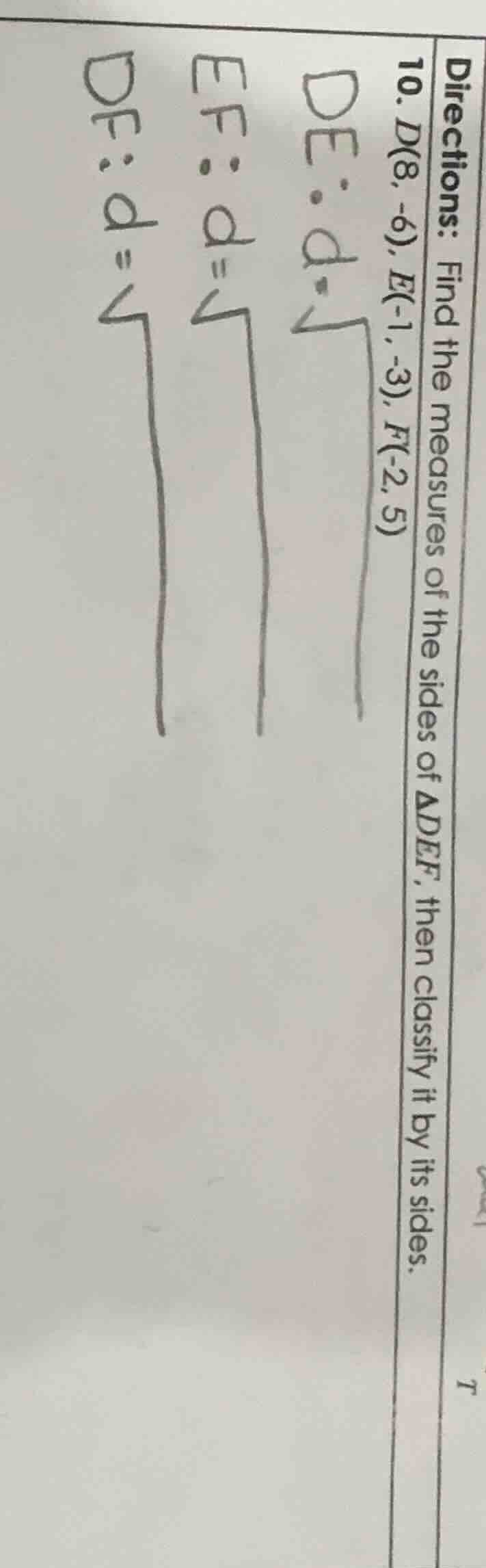 directions: find the measures of the sides of \\( \\triangle def \\), t…