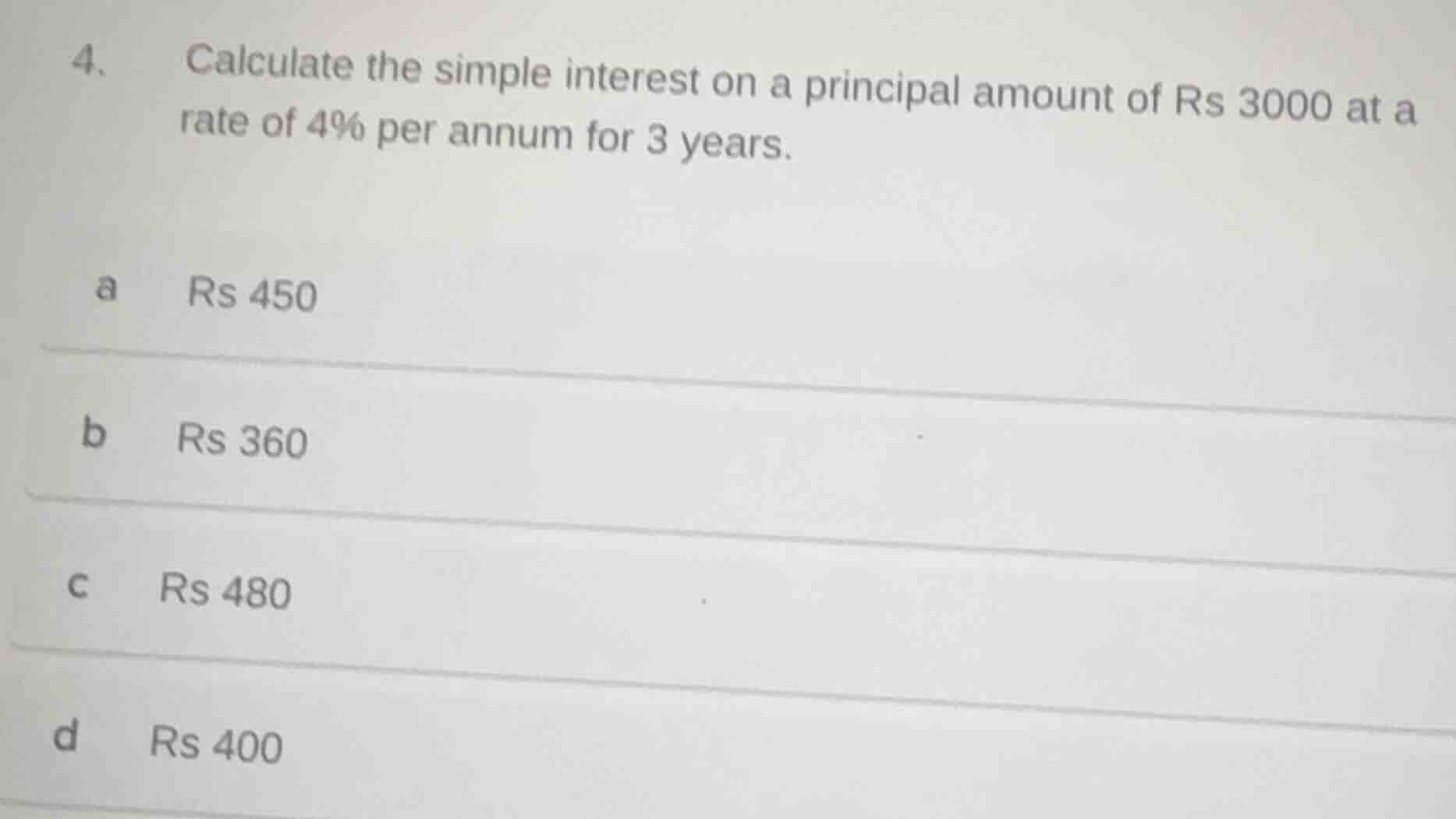 4. calculate the simple interest on a principal amount of rs 3000 at a …