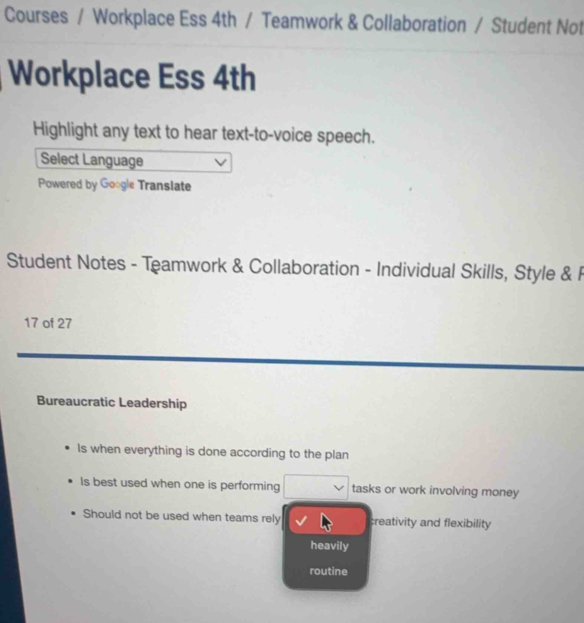 courses / workplace ess 4th / teamwork & collaboration / student not wo…