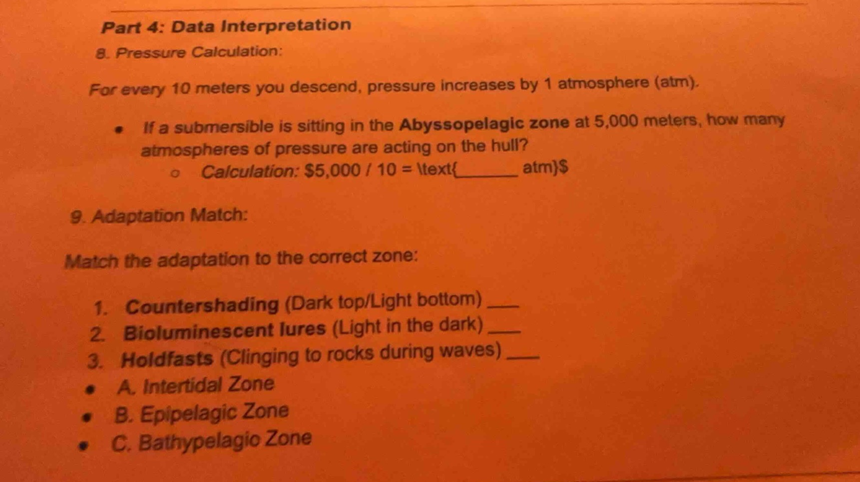 part 4: data interpretation 8. pressure calculation: for every 10 meter…