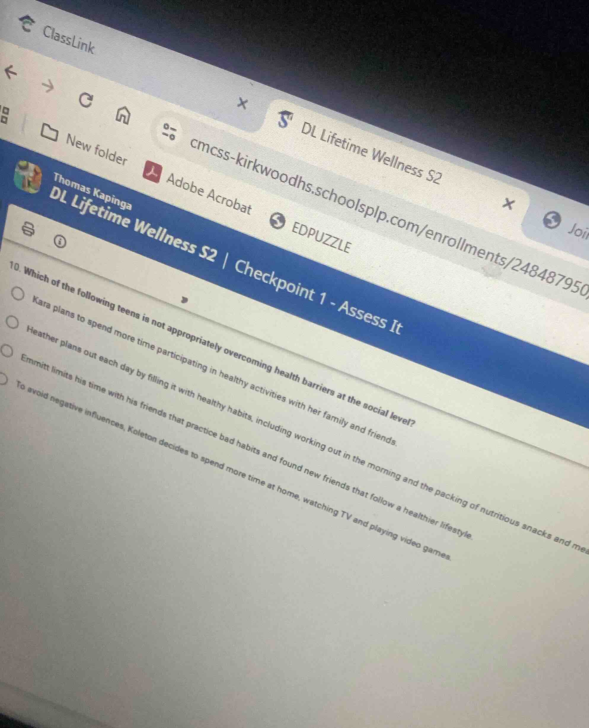 10. which of the following teens is not appropriately overcoming health…