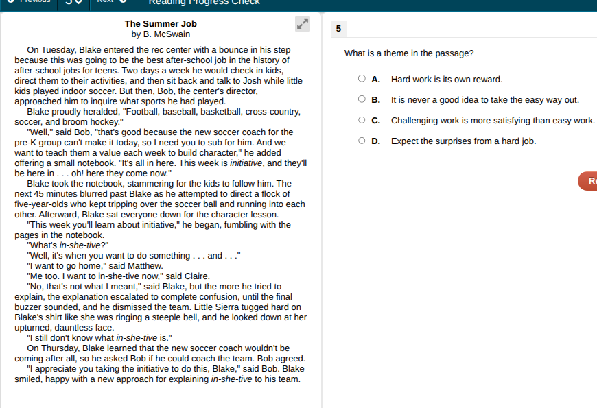 reading progress check the summer job by b. mcswain on tuesday, blake e…