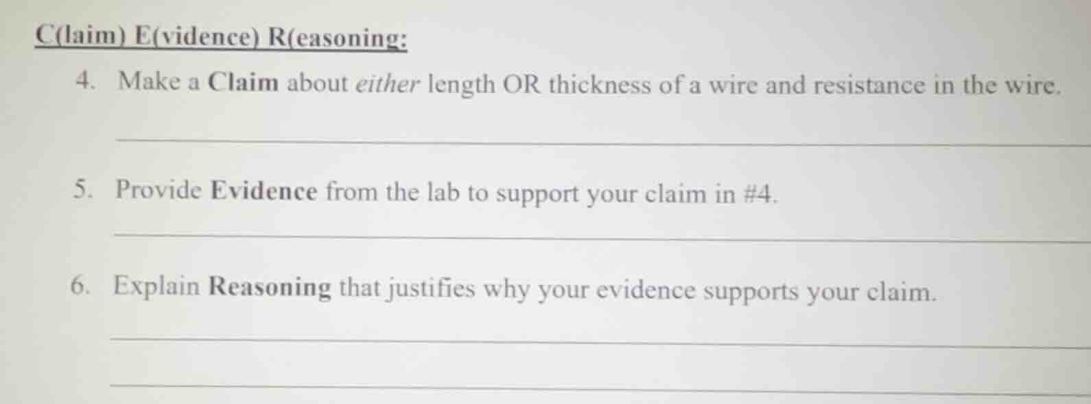 c(laim) e(vidence) r(easoning: 4. make a claim about either length or t…