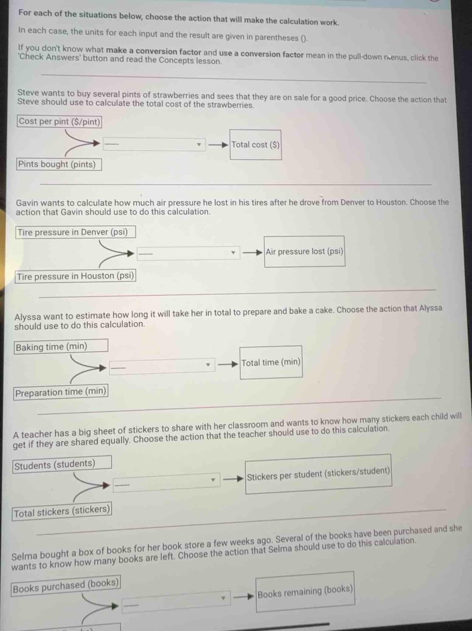 for each of the situations below, choose the action that will make the …