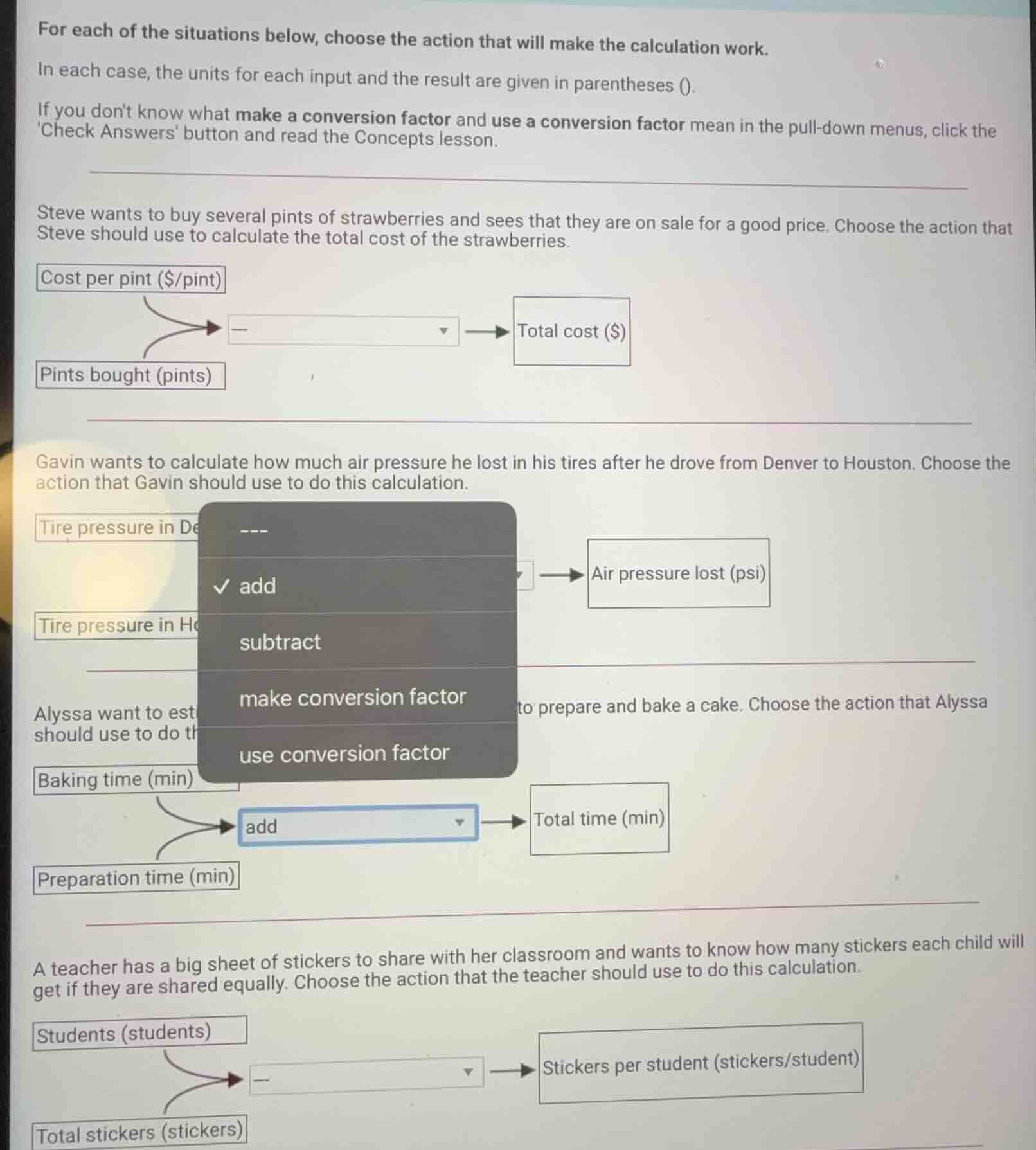 for each of the situations below, choose the action that will make the …
