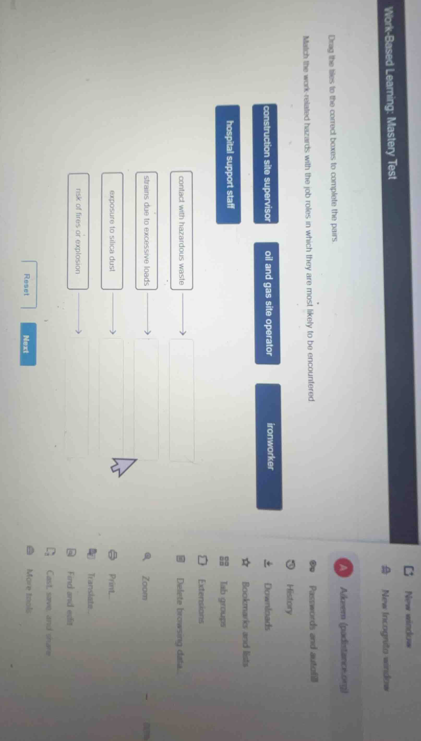 work-based learning: mastery test drag the tiles to the correct boxes t…