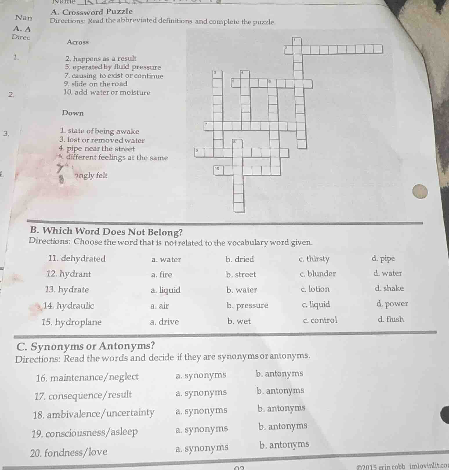 a. crossword puzzle directions: read the abbreviated definitions and co…