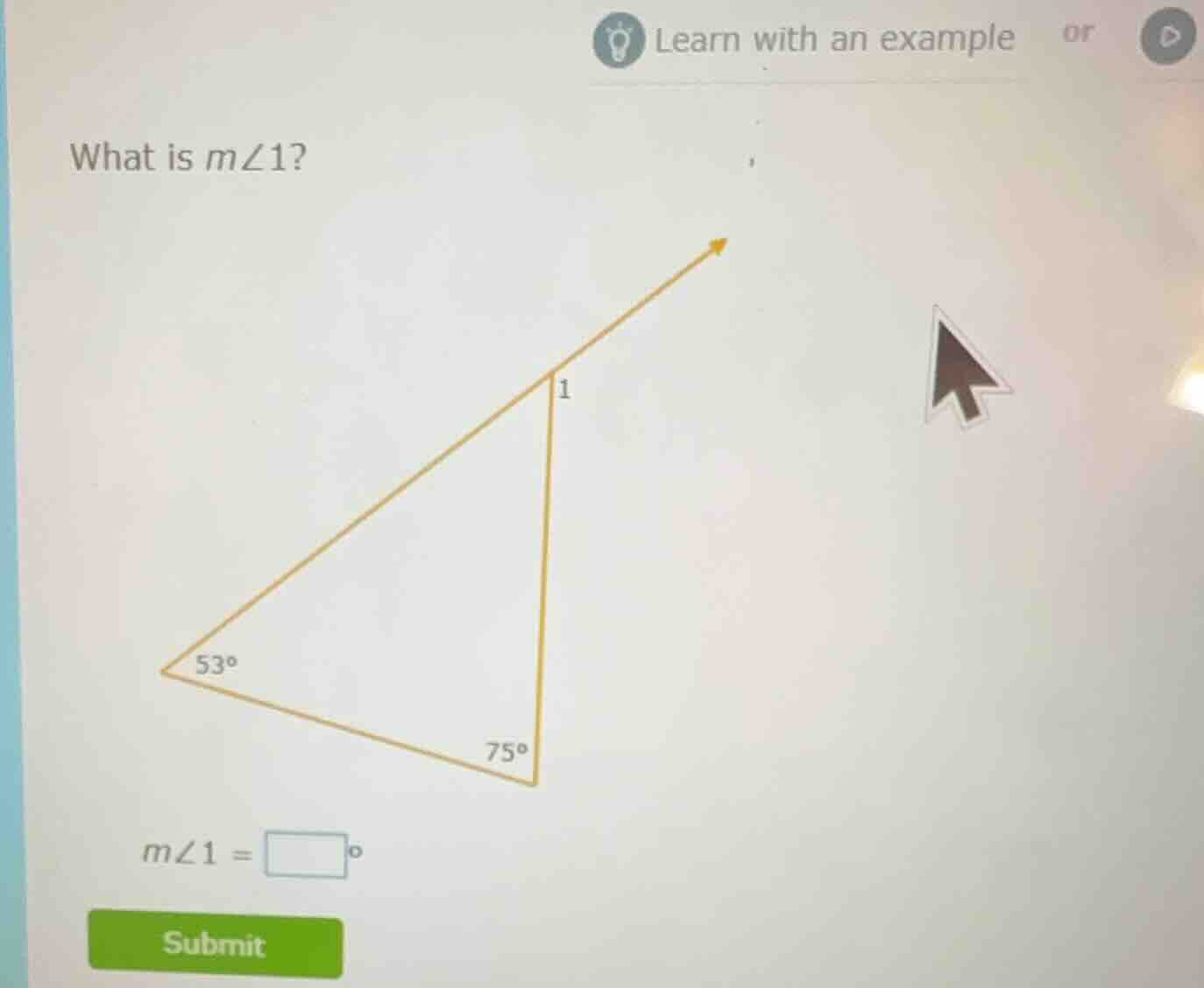 what is $m\\angle 1$? (there is a triangle with angles 53° and 75°, and…
