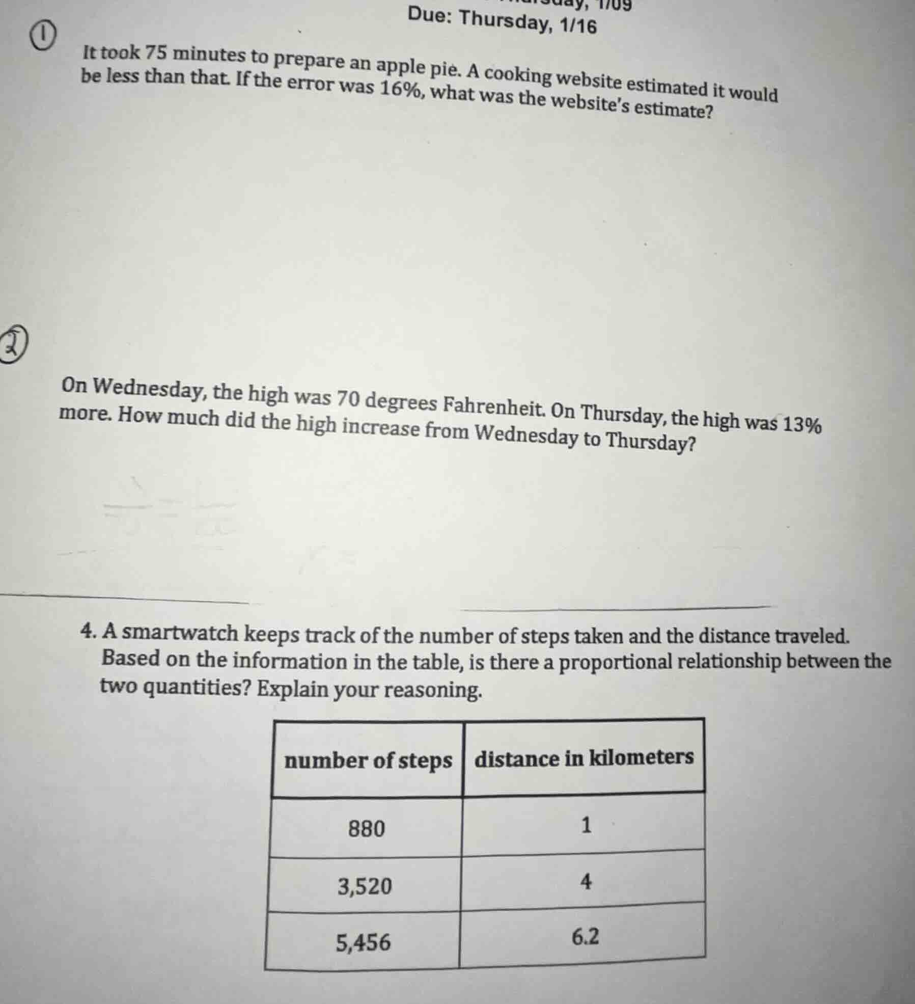 due: thursday, 1/16 1. it took 75 minutes to prepare an apple pie. a co…