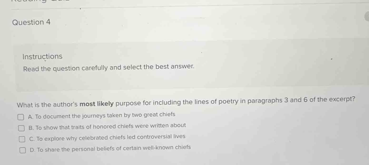 question 4 instructions read the question carefully and select the best…