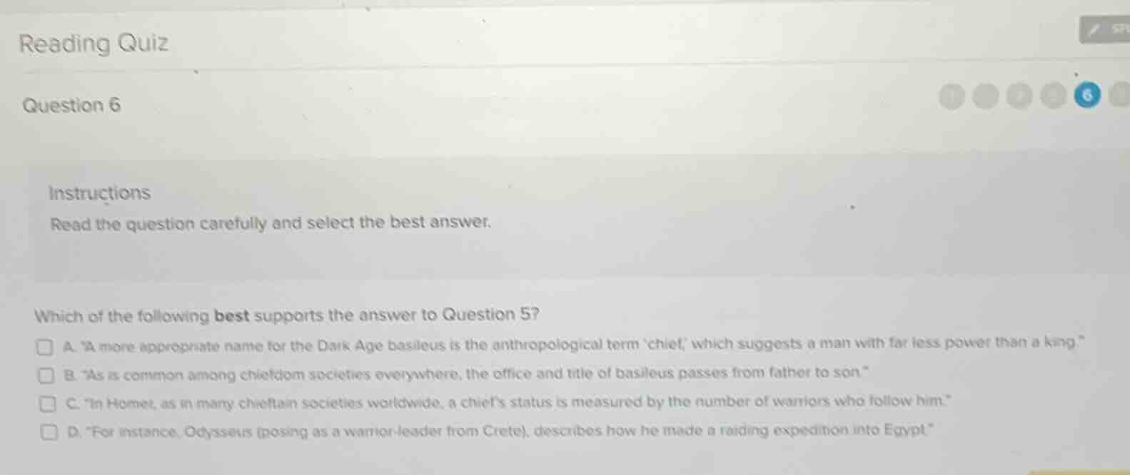 reading quiz question 6 instructions read the question carefully and se…