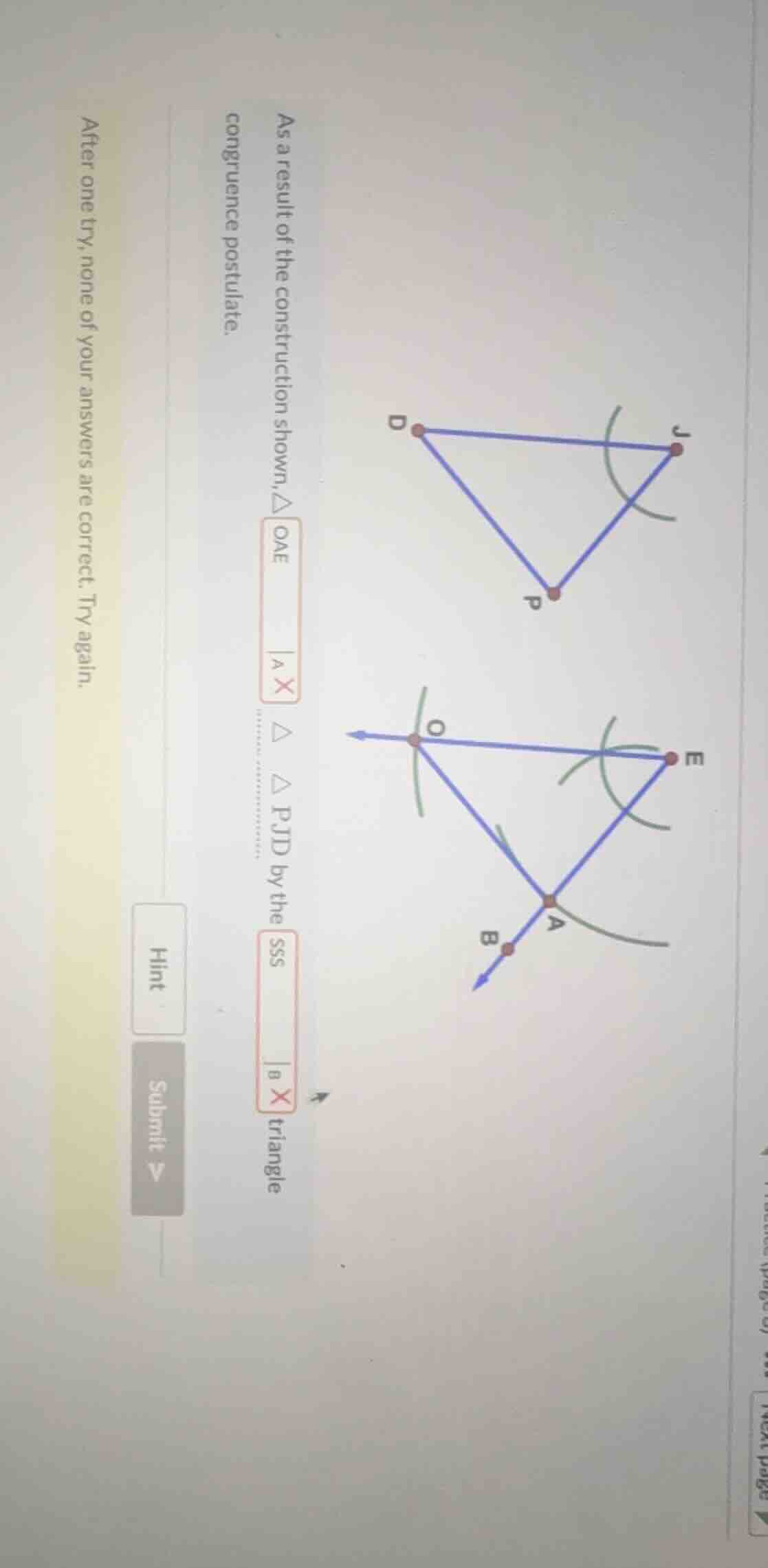 as a result of the construction shown, △ oae a x △ △ pjd by the sss a x…