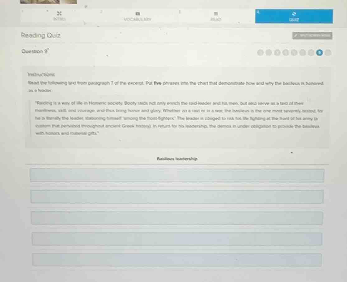 reading quiz question 9 instructions read the following text from parag…