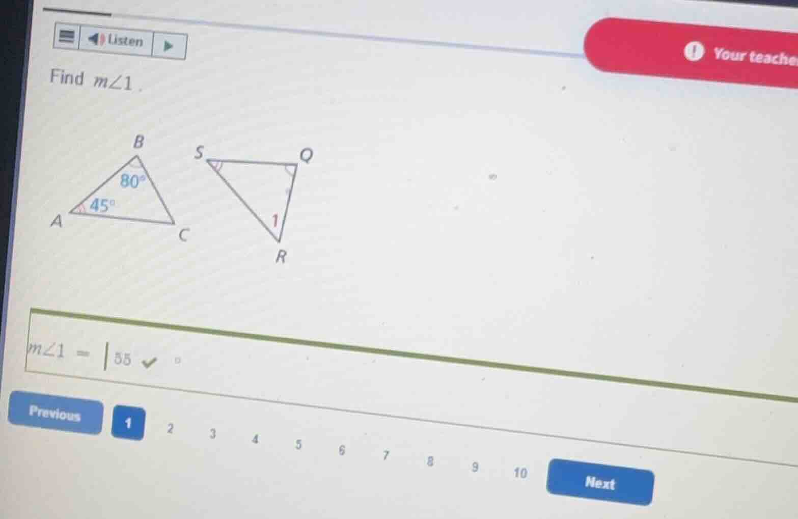 find ( mangle 1 ). (there are two triangles, triangle ( abc ) with ( an…