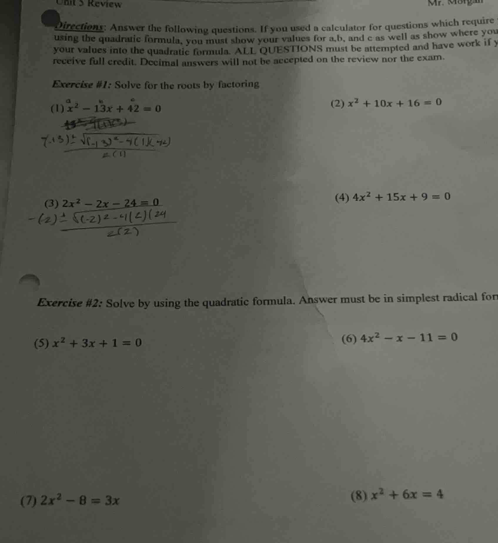 unit 5 review mr. morgan directions: answer the following questions. if…