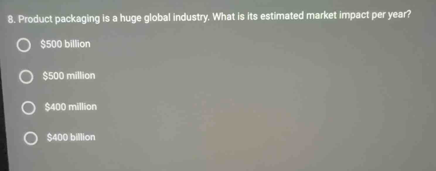 8. product packaging is a huge global industry. what is its estimated m…