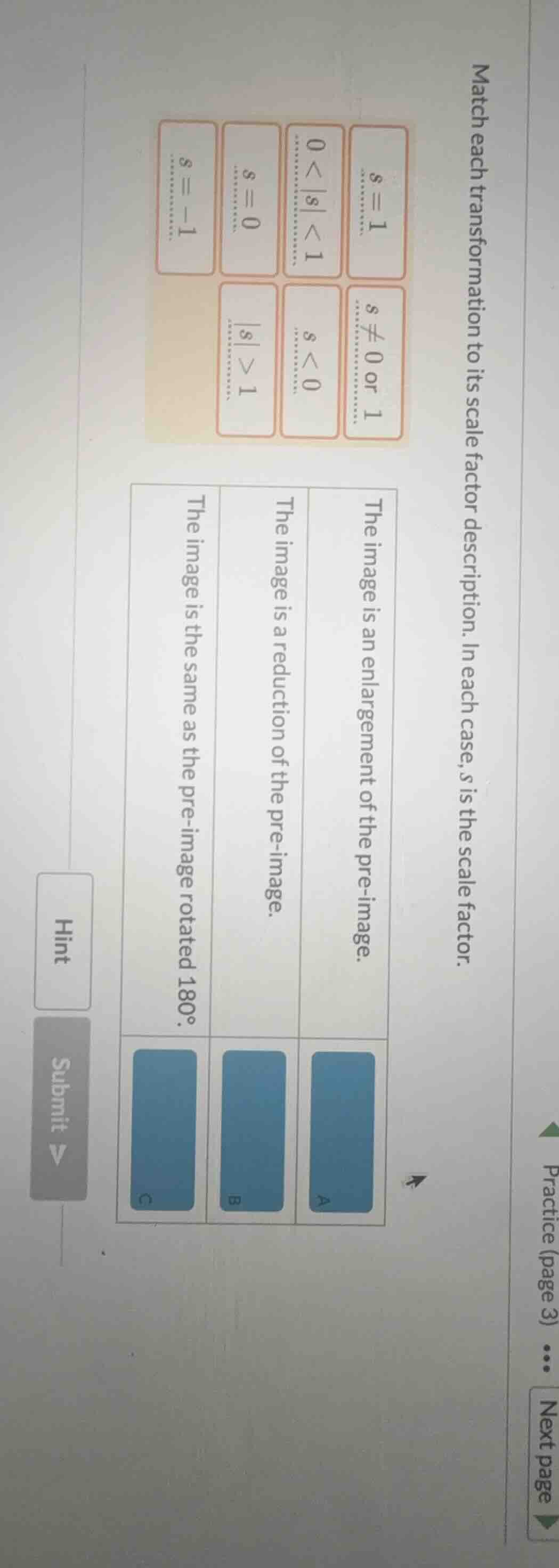 match each transformation to its scale factor description. in each case…