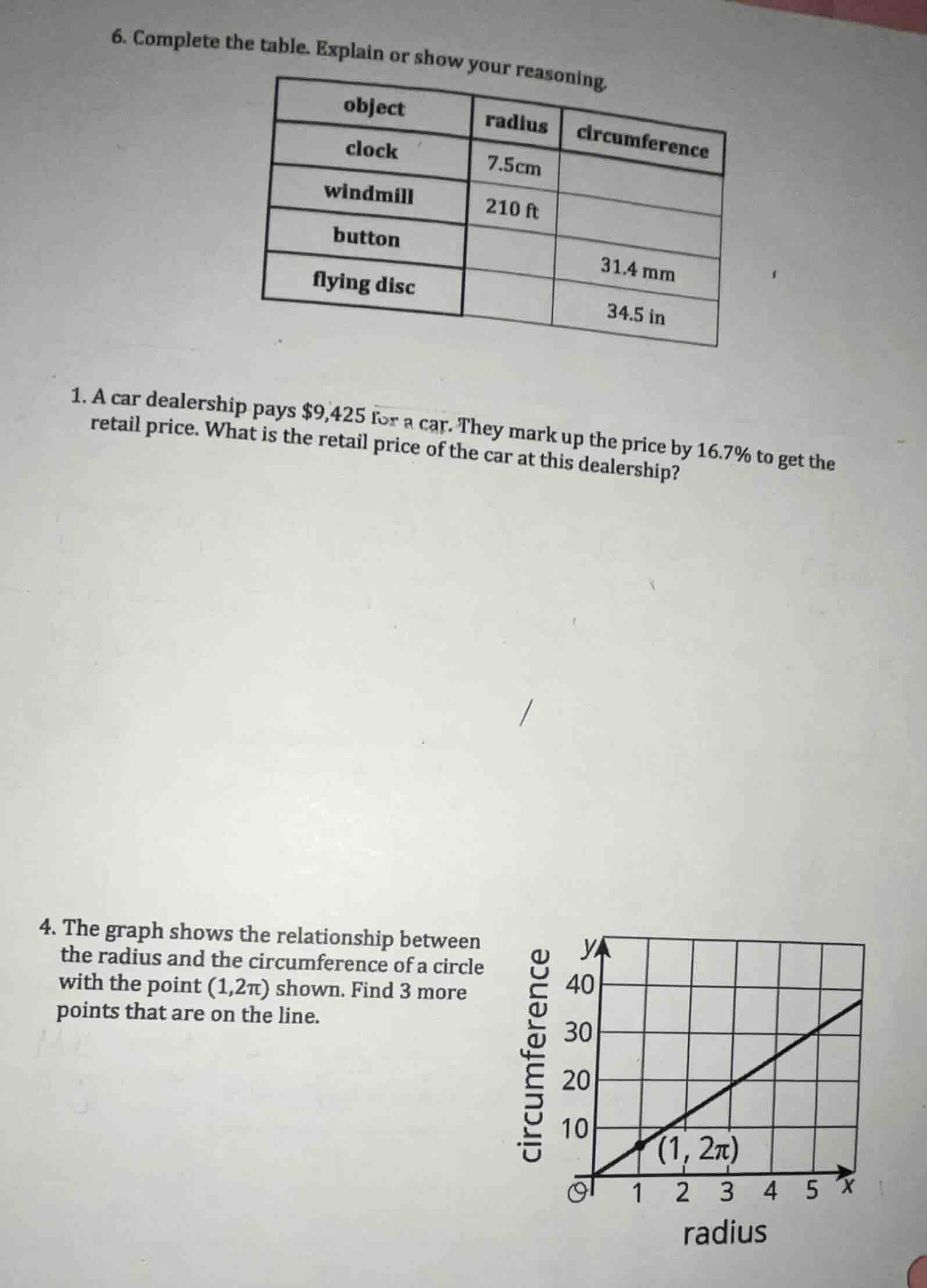 6. complete the table. explain or show your reasoning. | object | radiu…