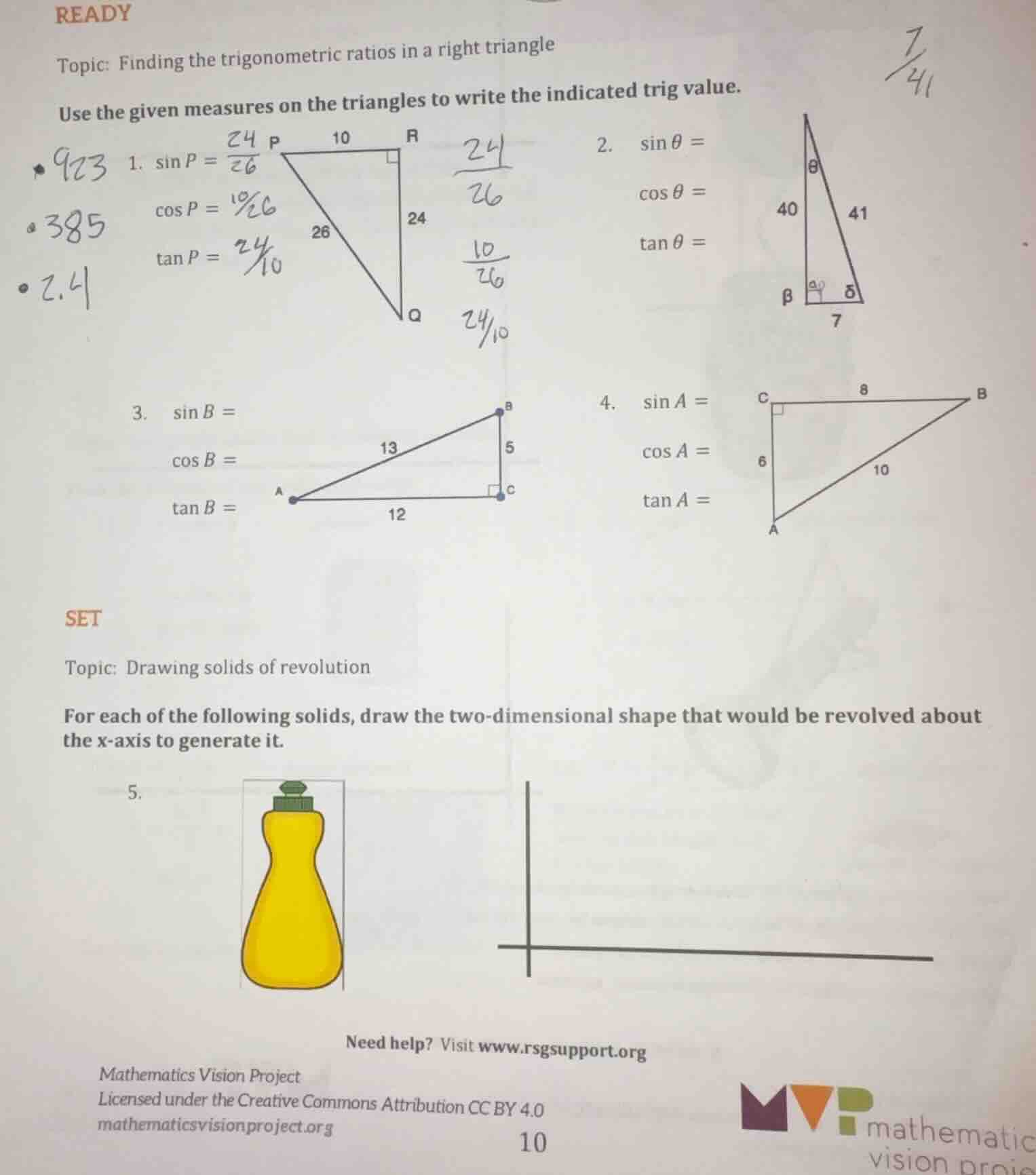 ready topic: finding the trigonometric ratios in a right triangle use t…