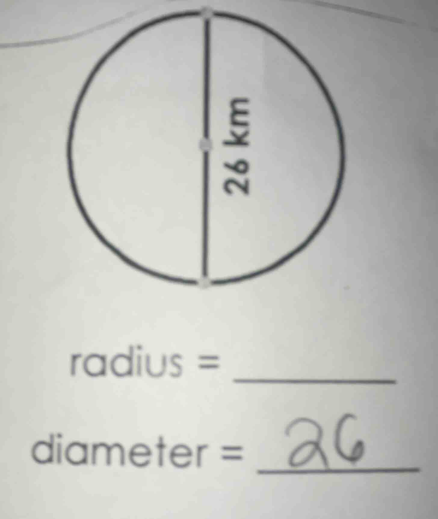 radius = diameter = 26