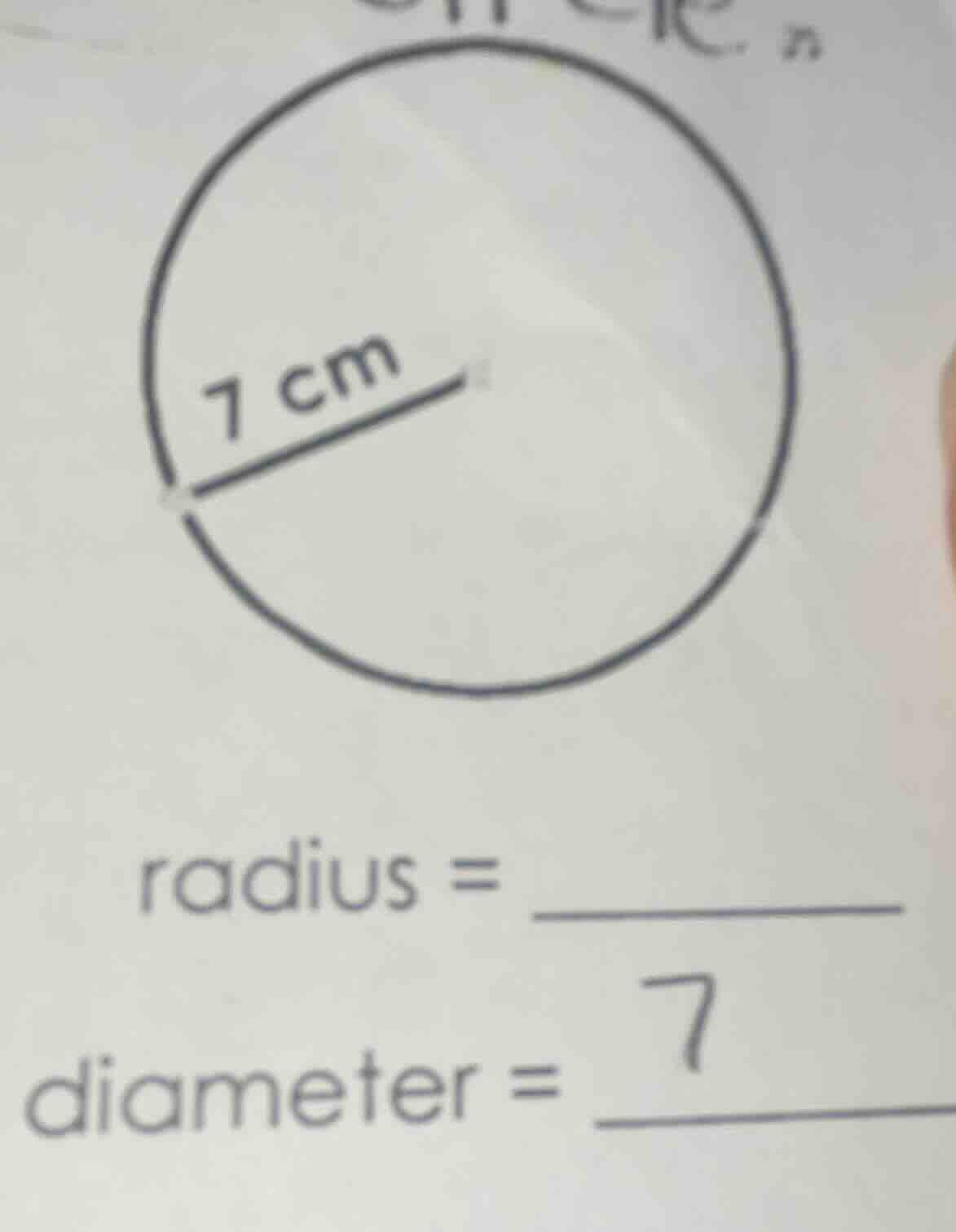 circle 7 cm radius = ______ diameter = ______ 7