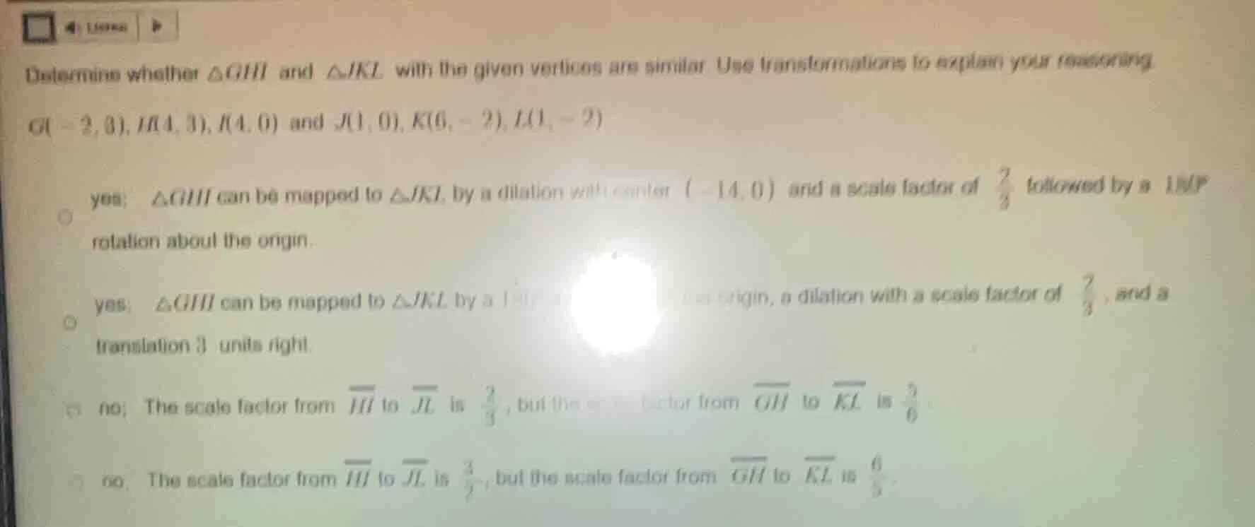 determine whether $\\triangle ghi$ and $\\triangle jkl$ with the given …