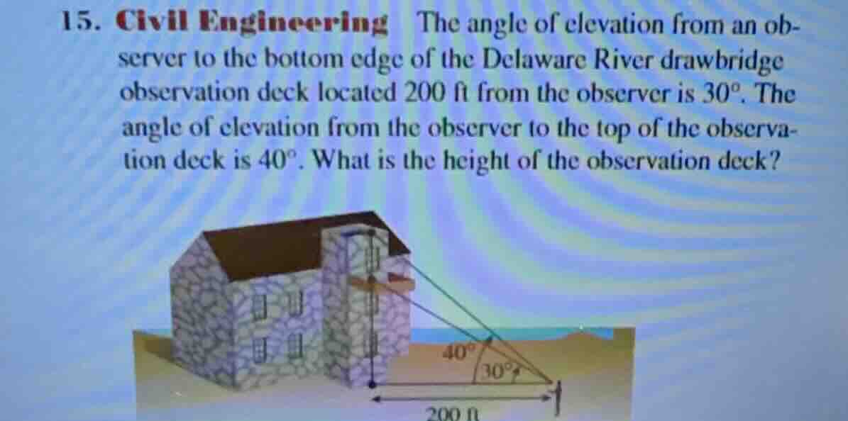 15. civil engineering the angle of elevation from an observer to the bo…