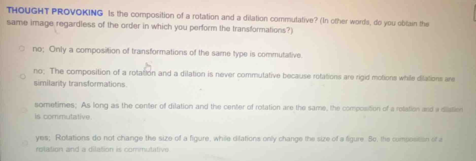thought provoking is the composition of a rotation and a dilation commu…