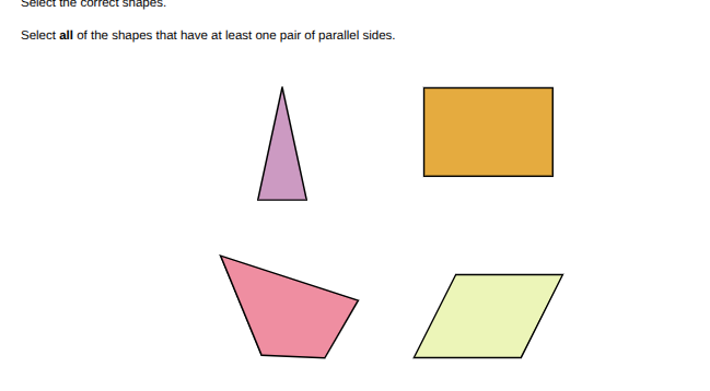 select the correct shapes. select all of the shapes that have at least …