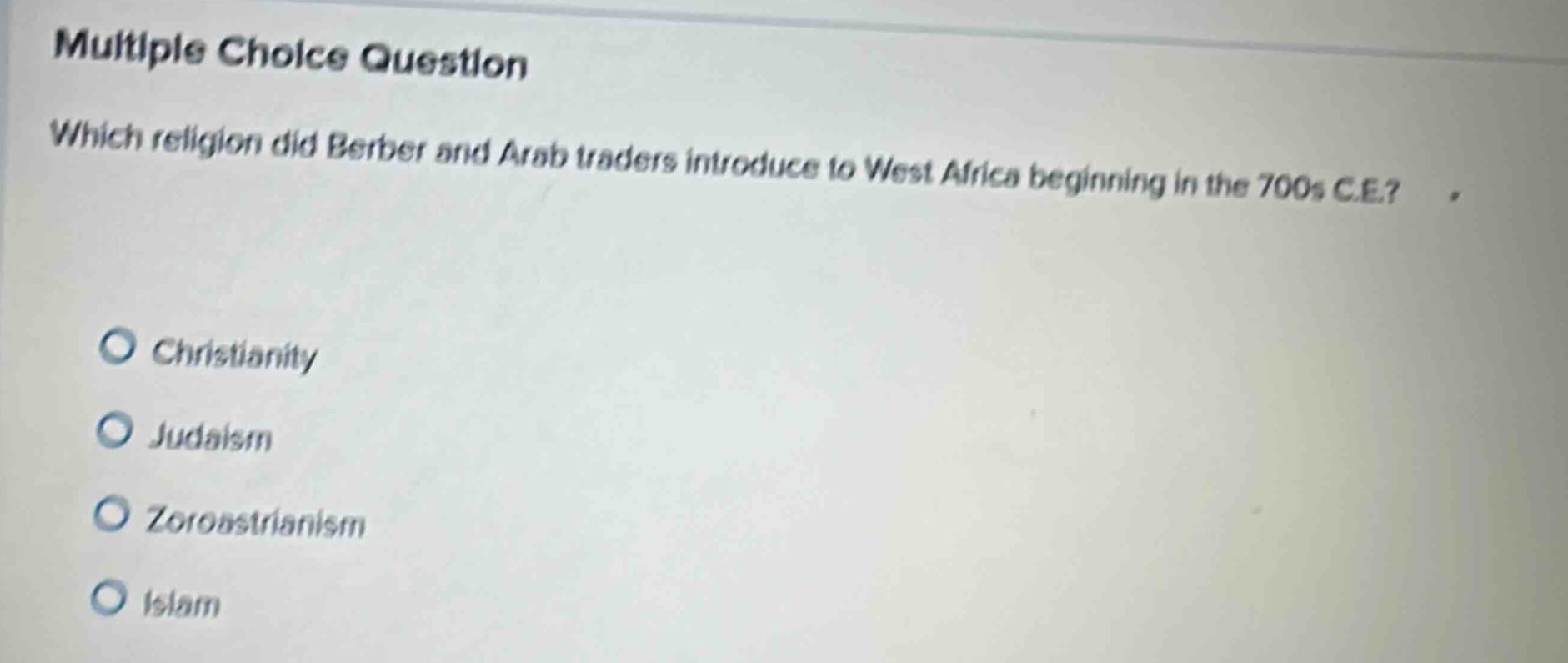 multiple choice question which religion did berber and arab traders int…