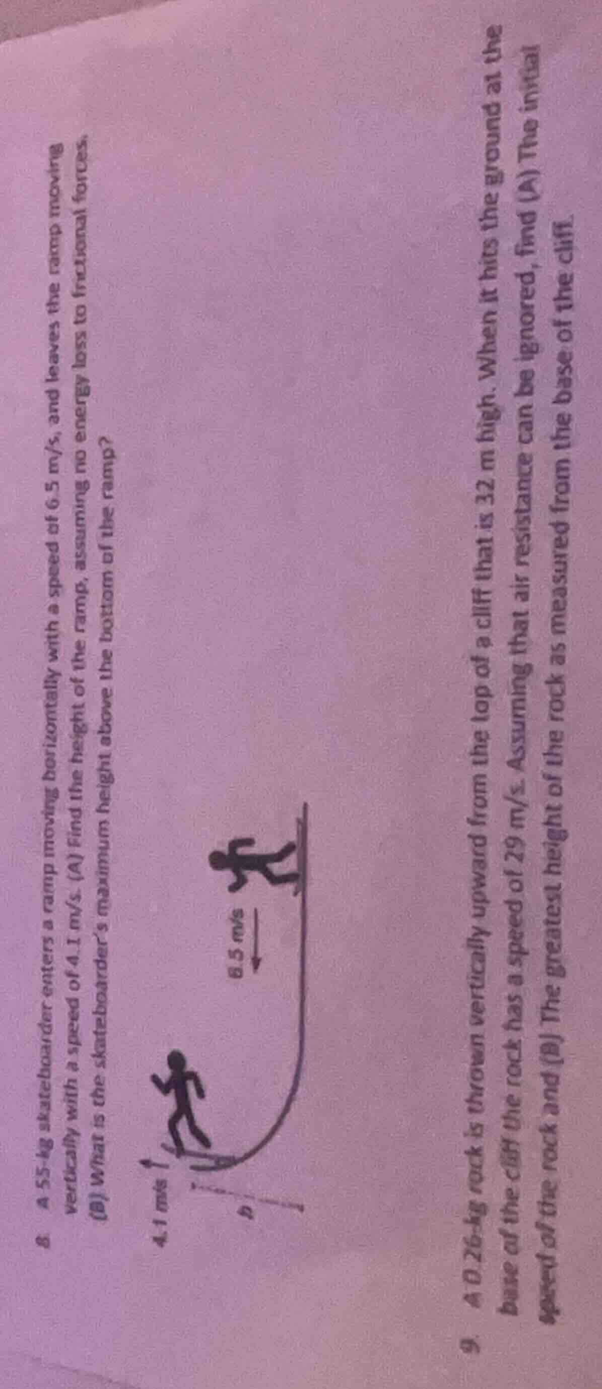 8. a 55-kg skateboarder enters a ramp moving horizontally with a speed …