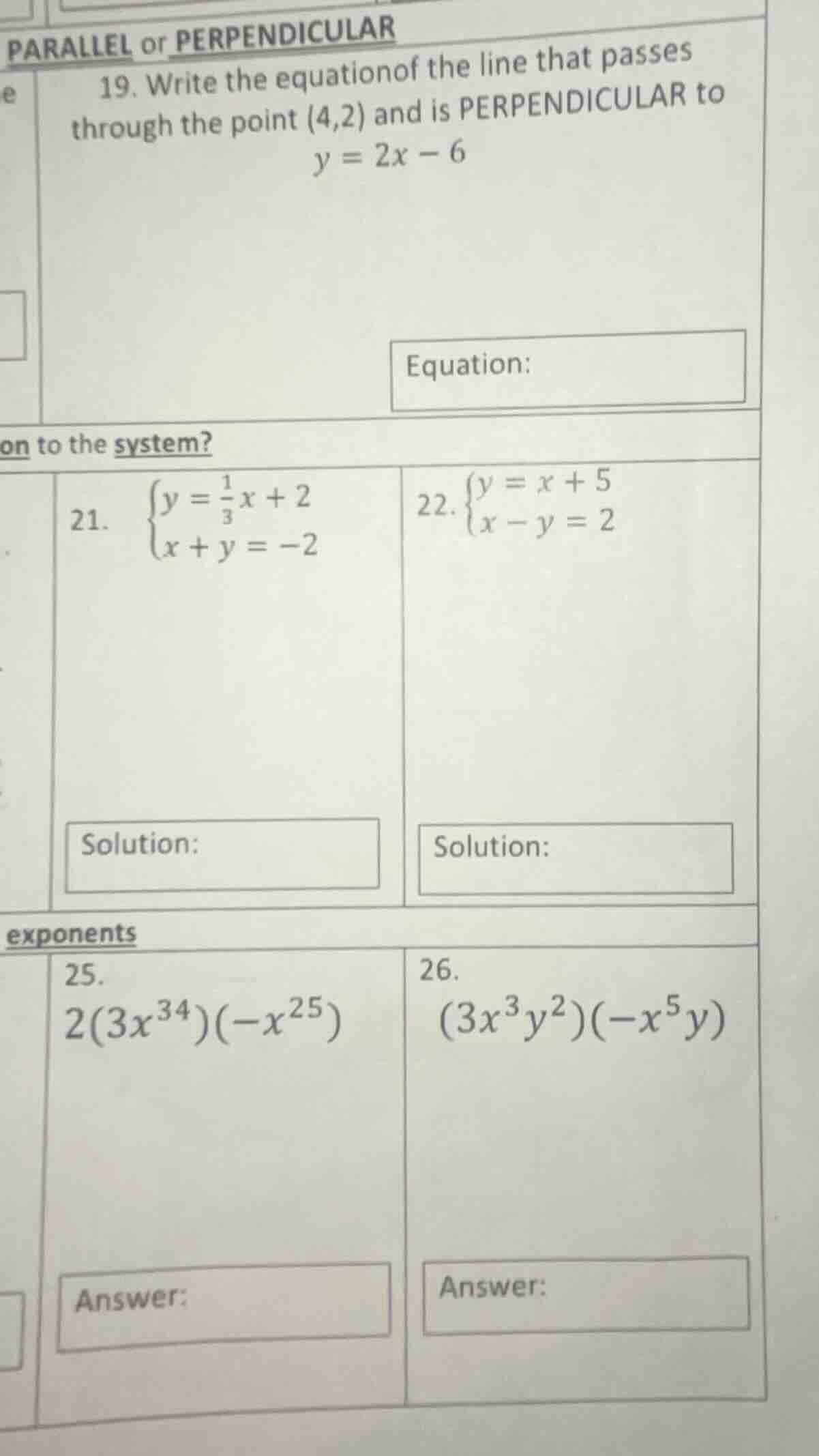 parallel or perpendicular 19. write the equation of the line that passe…