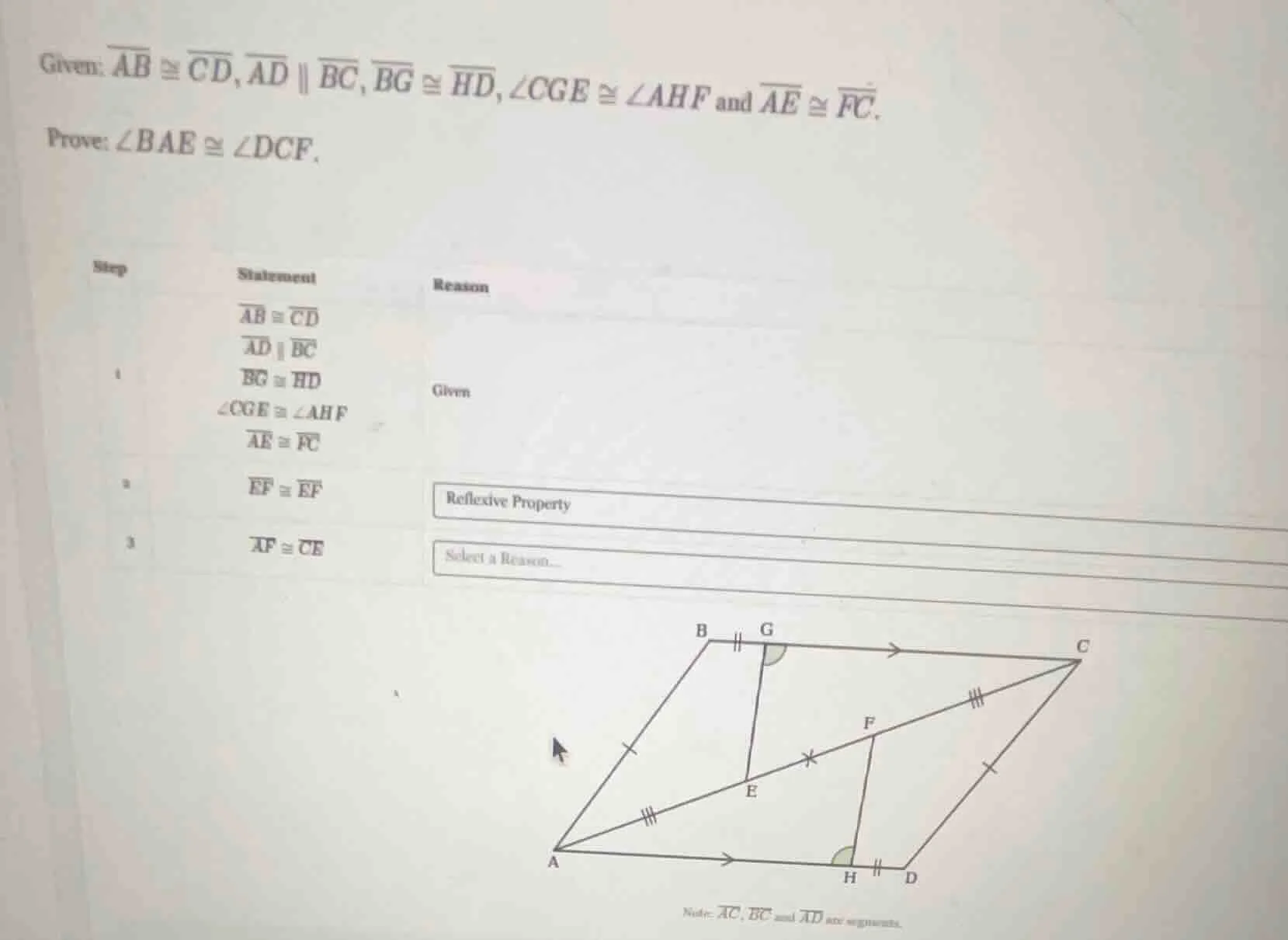 given: \\(\\overline{ab} \\cong \\overline{cd}\\), \\(\\overline{ad} \\…
