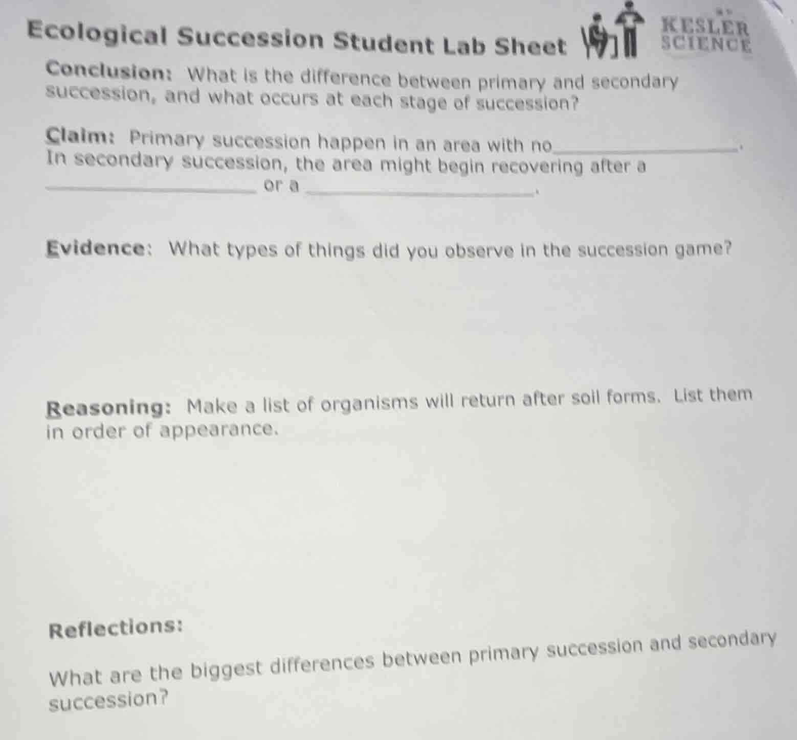ecological succession student lab sheet conclusion: what is the differe…