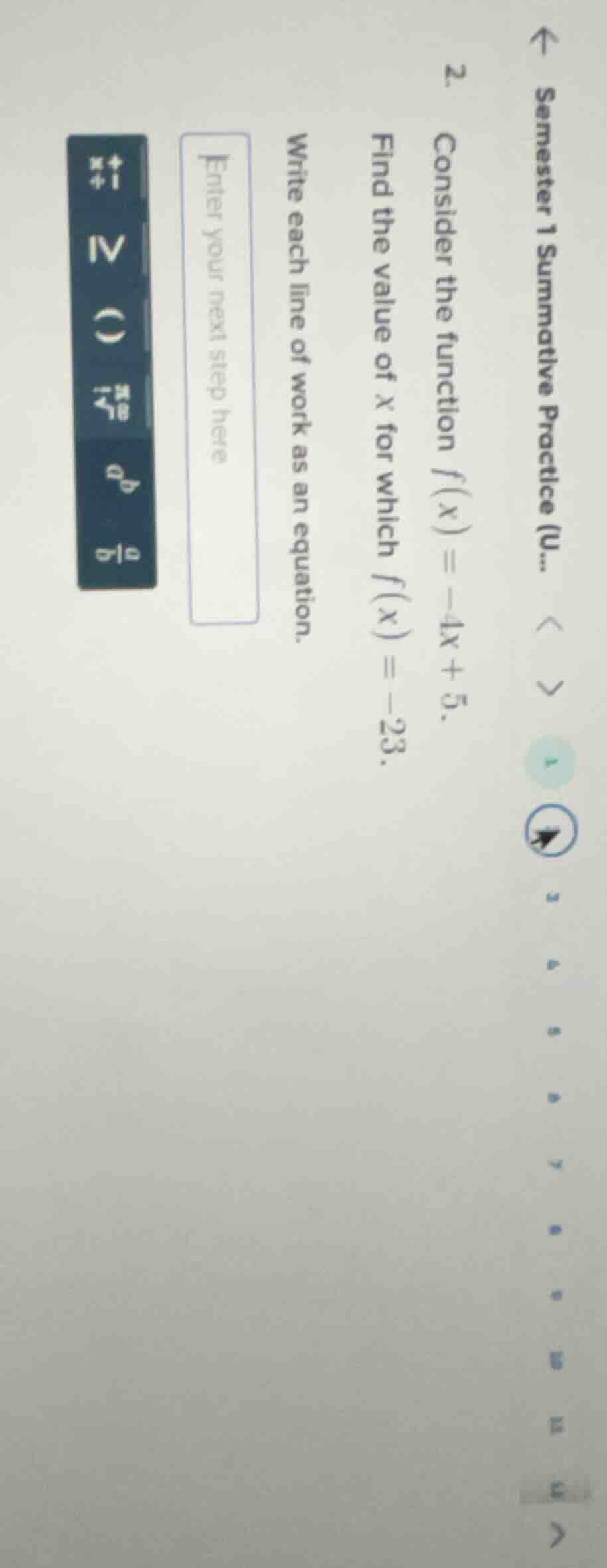 2. consider the function $f(x) = -4x + 5$. find the value of $x$ for wh…