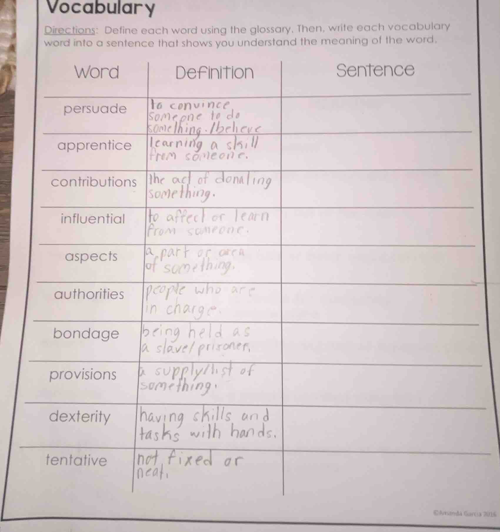 vocabulary directions: define each word using the glossary. then, write…