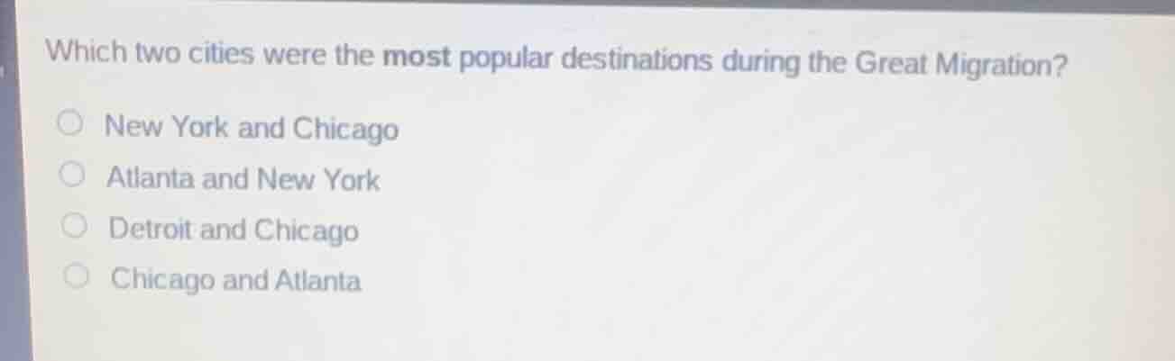 which two cities were the most popular destinations during the great mi…