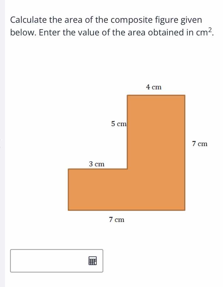 calculate the area of the composite figure given below. enter the value…