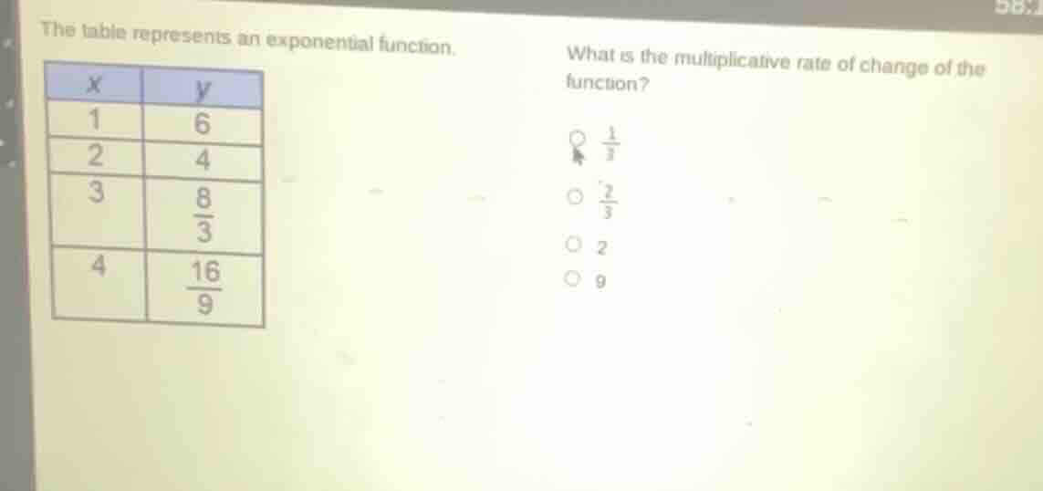 the table represents an exponential function. | x | y | | --- | --- | |…