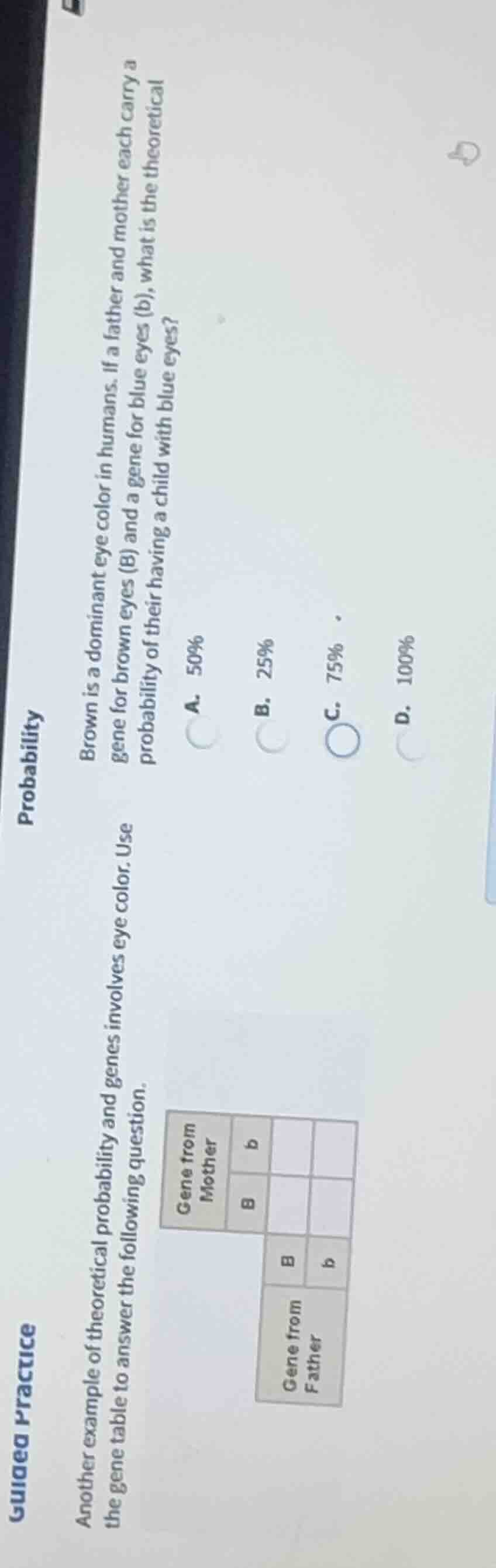 probability brown is a dominant eye color in humans. if a father and mo…