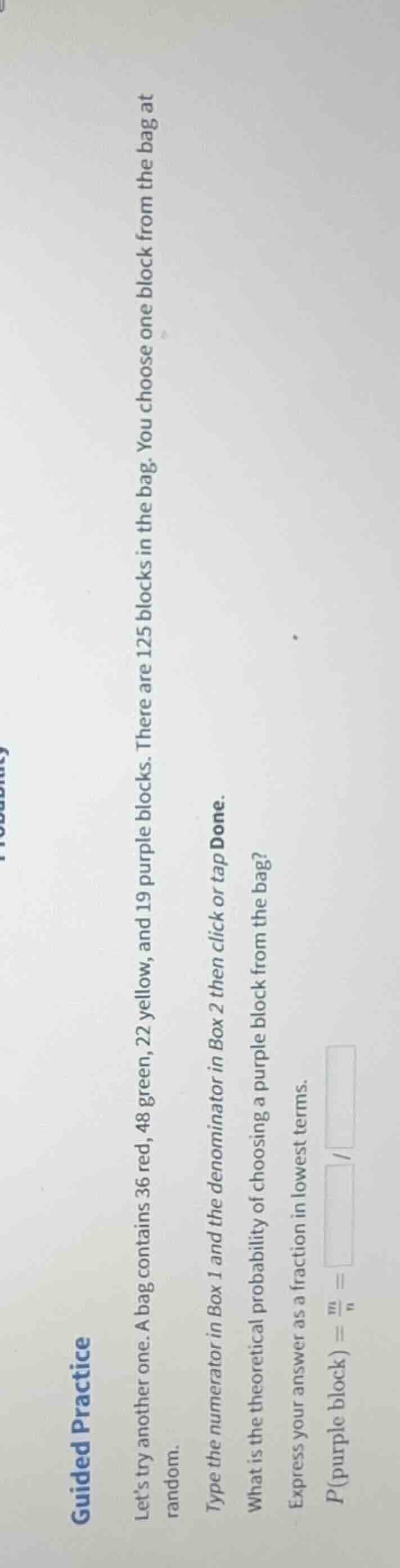 guided practice lets try another one. a bag contains 36 red, 48 green, …