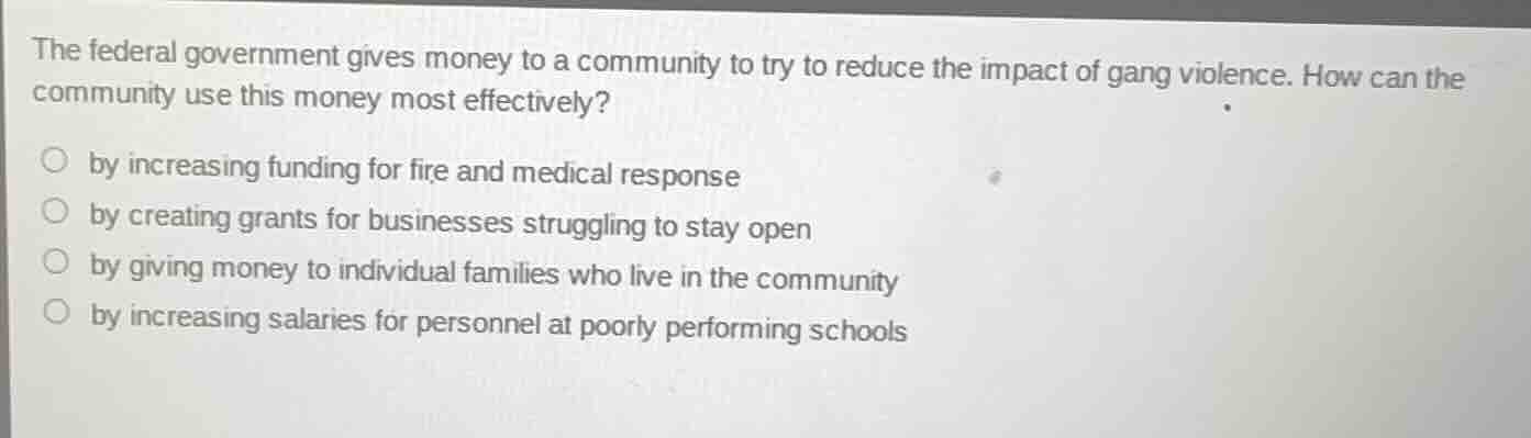 the federal government gives money to a community to try to reduce the …