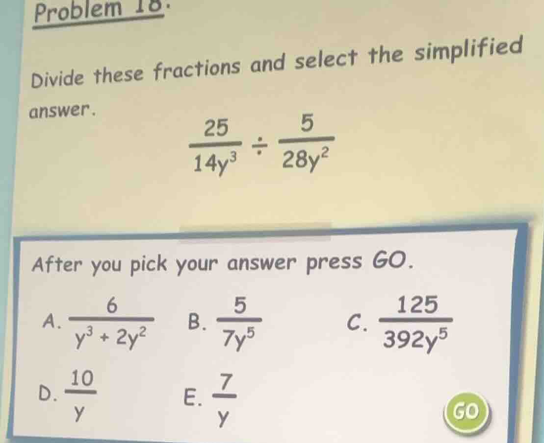 problem 16. divide these fractions and select the simplified answer. \\…