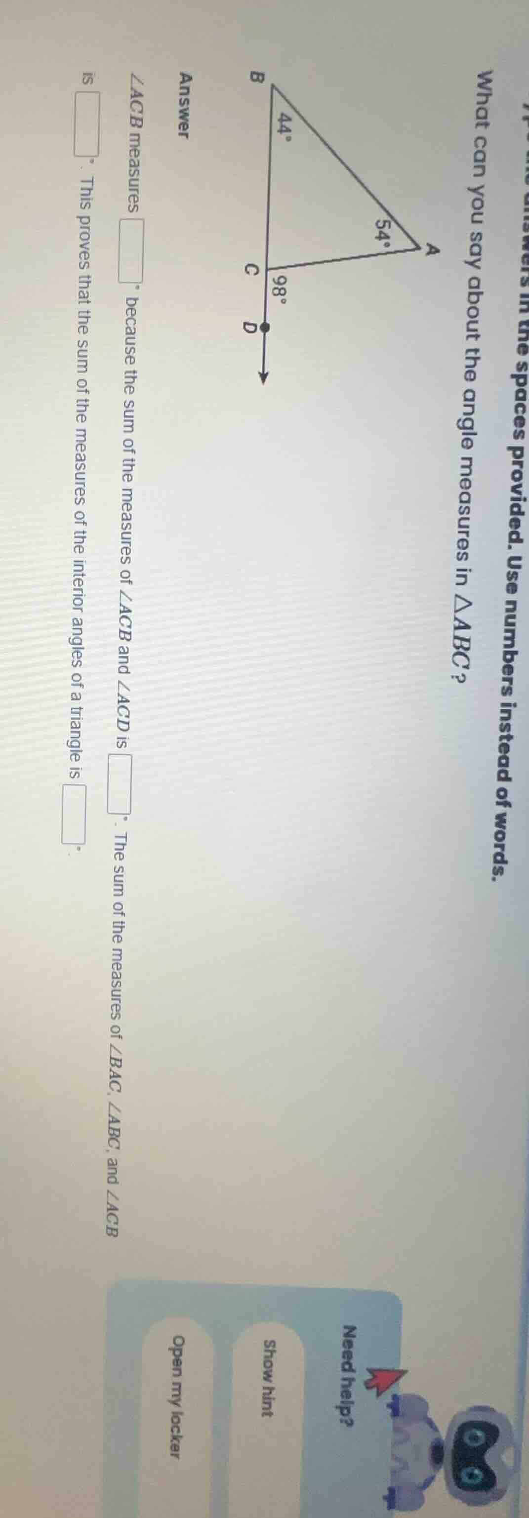 what can you say about the angle measures in $\\triangle abc$? triangle…
